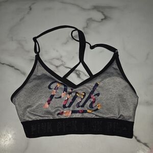 PINK Victoria's Secret Floral Logo Gray Bra